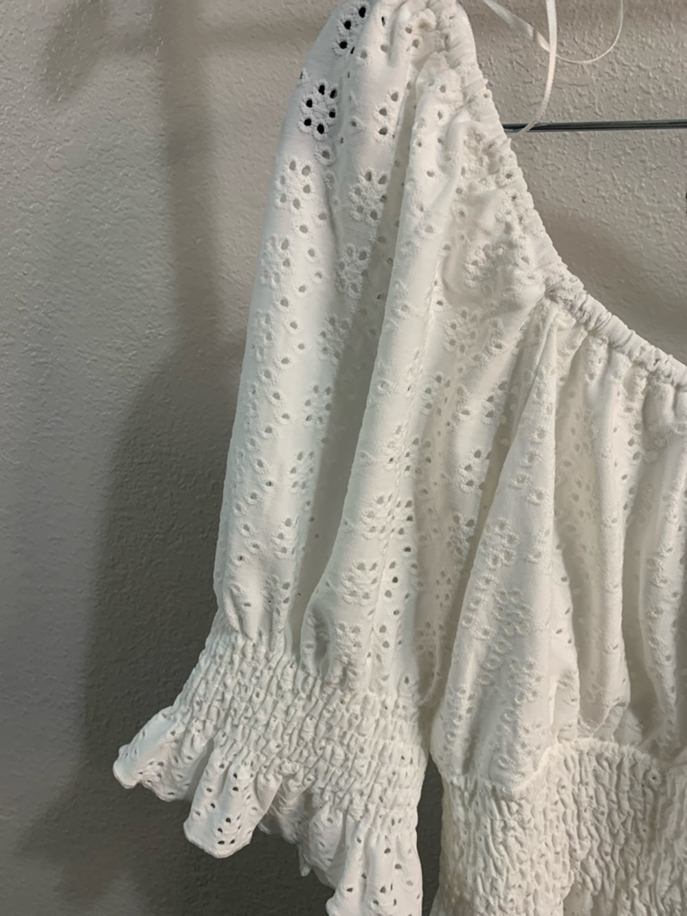 URBAN Romantics White Eyelet Smocked Peasant Top - Picture 4 of 7